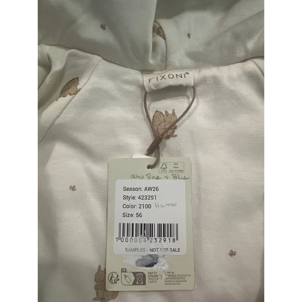 Fixoni Baby Quilted Pram Suit Hooded Bunting NEW Beige Squirrel Print 0-3m